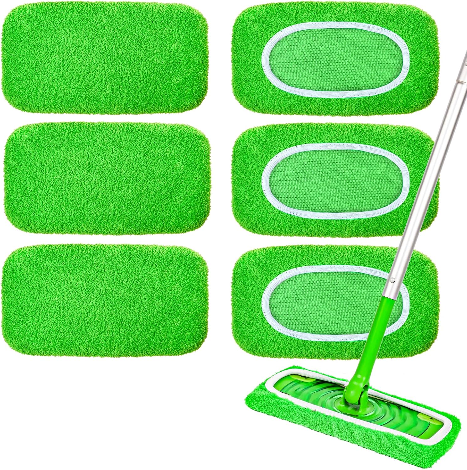 NXPPYY Reusable Mop Pads 6 Pack front view showing pink coral fleece texture for floor cleaning.