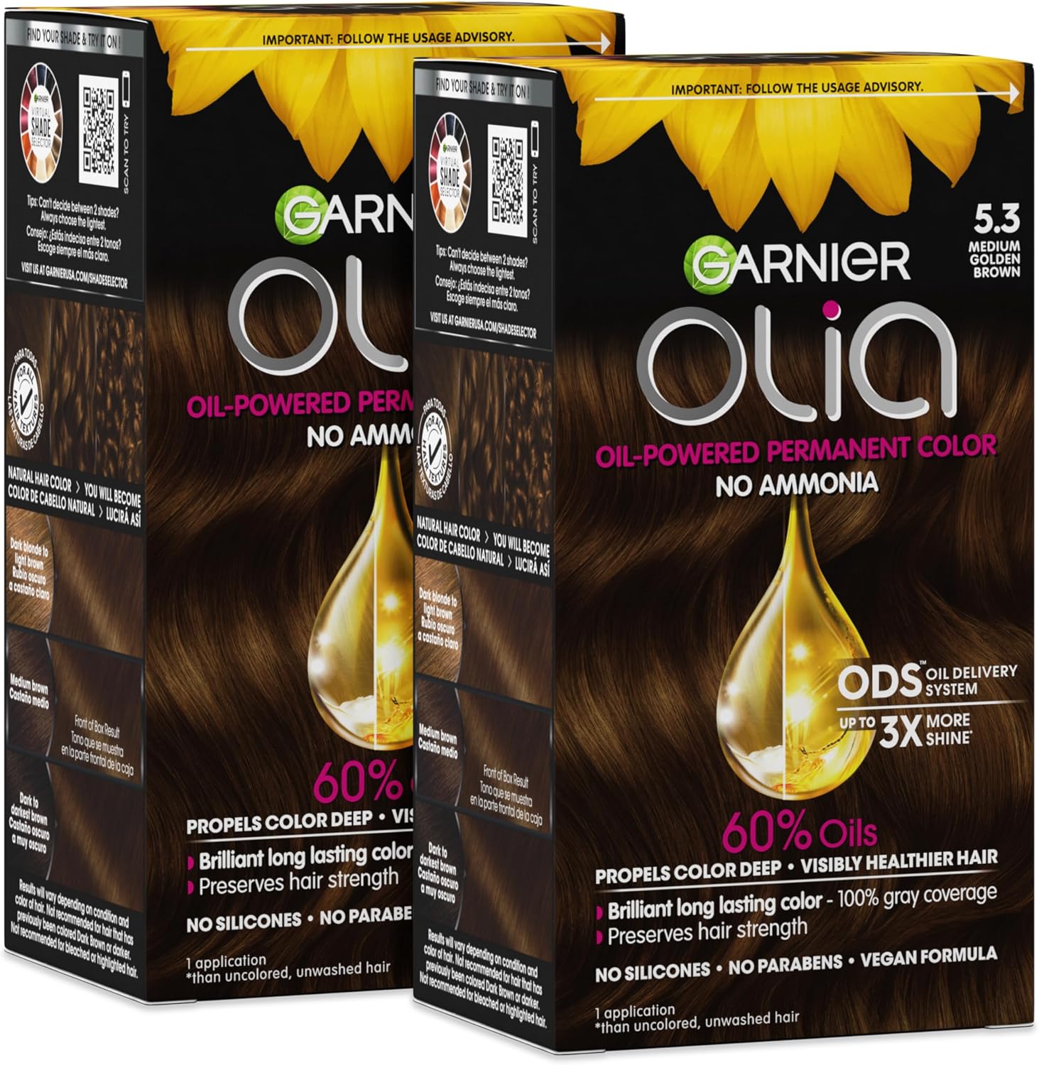 Garnier Olia 5.3 Medium Golden Brown permanent hair color box front view
