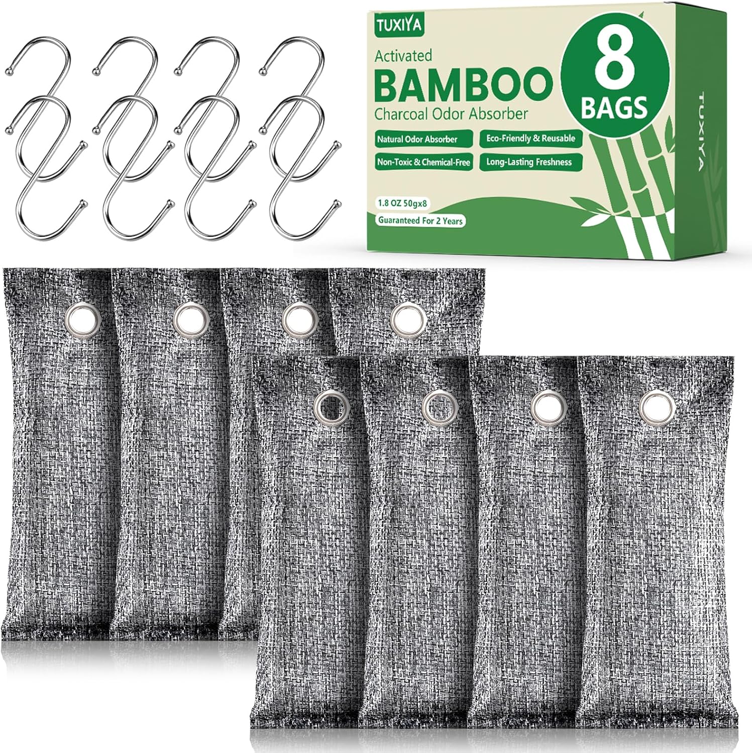 Tuxiya activated charcoal odor absorber 8 pack front view natural air purifier