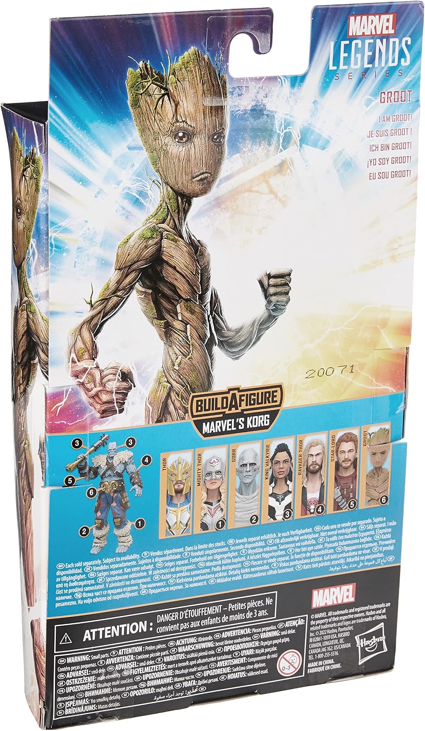 Groot action figure packaging and included Korg Build-A-Figure part
