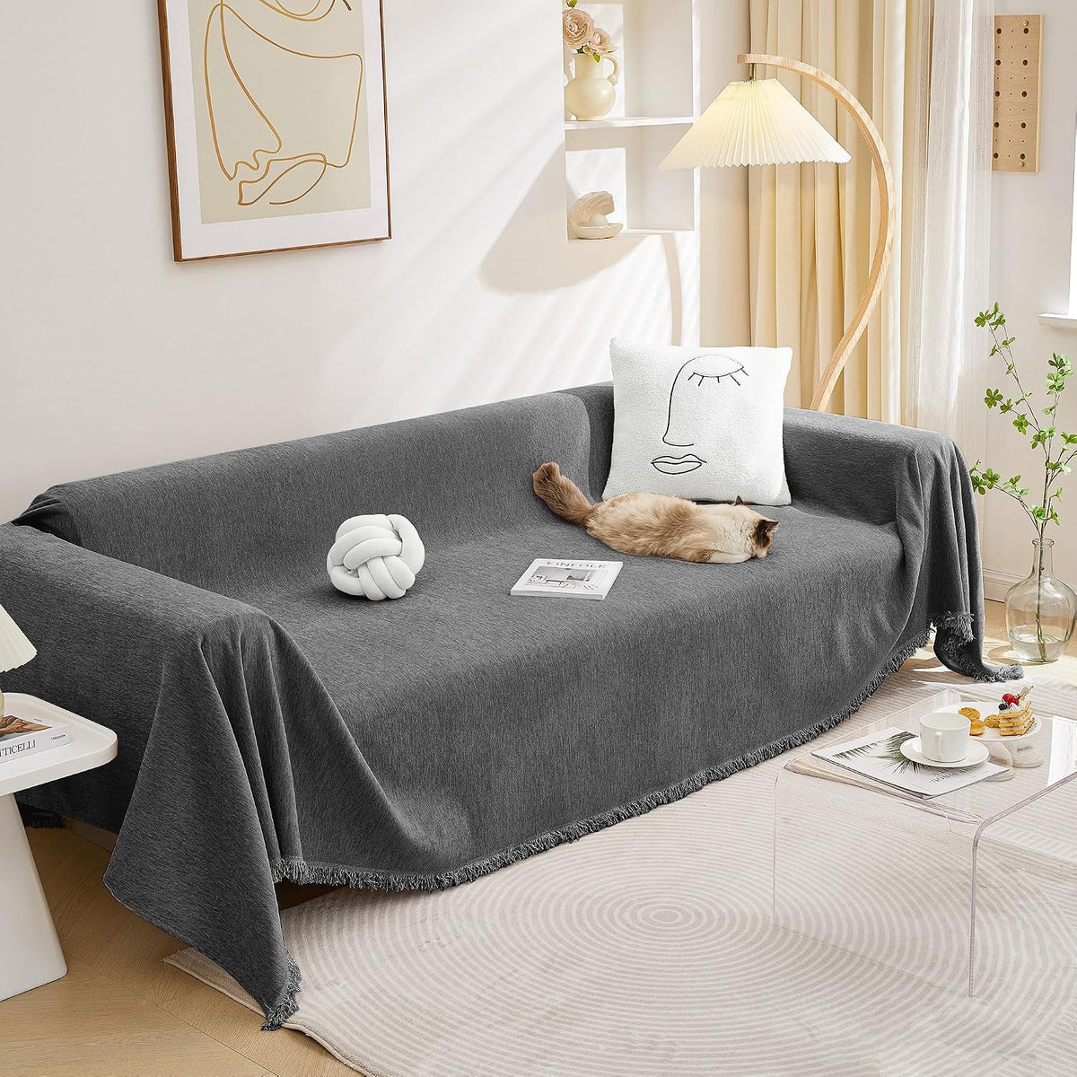 Couch Cover Sofa Cover Washable Love Seat Couch Covers Single Chenille Couch Cover Living Room Dogs Couch Protector Sofa Slipcovers for Pets,Kids, 71"x 102", Beige - Image 11