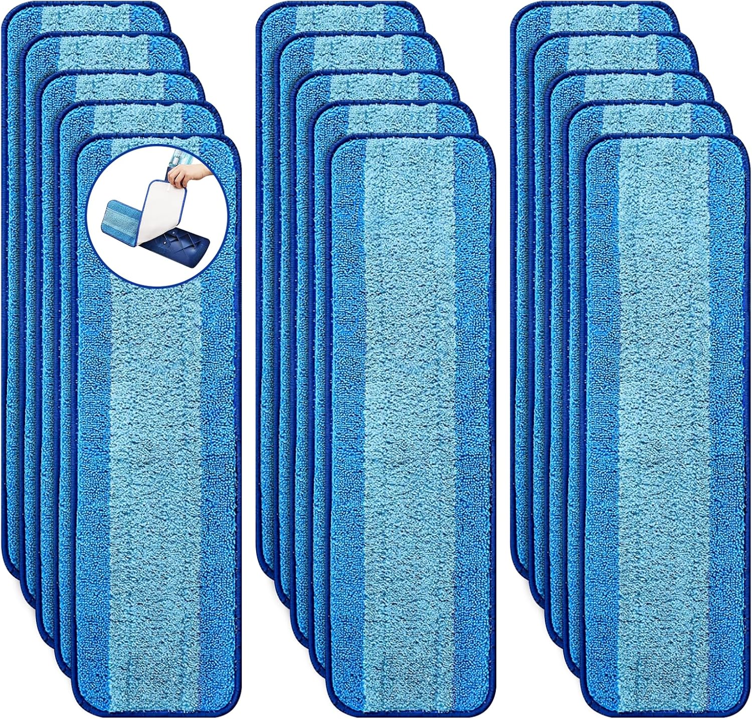 BYOFI microfiber mop pads fifteen pack front view showing the textured blue cleaning surface.