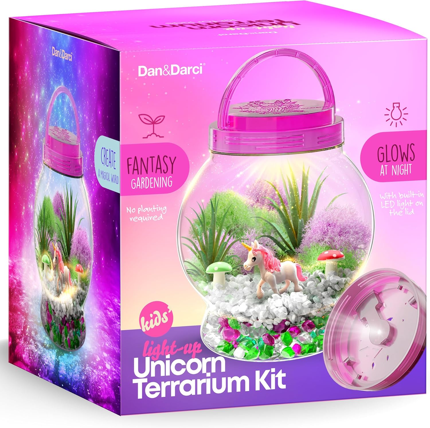 Dan and Darci light up unicorn terrarium kit front view package