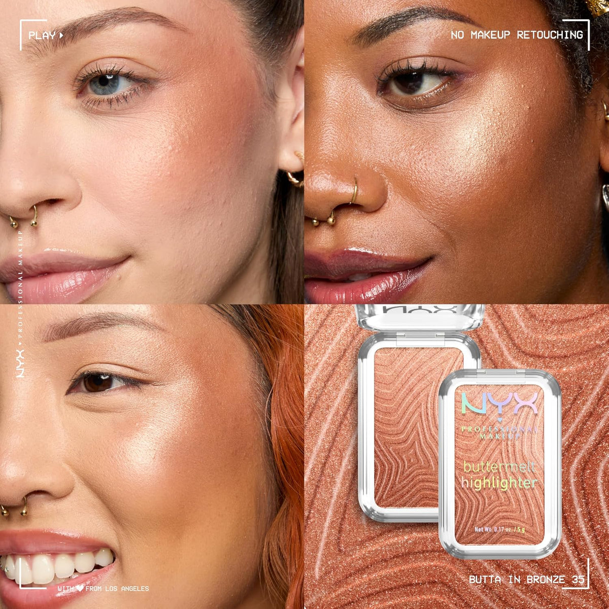 NYX PROFESSIONAL MAKEUP Buttermelt Highlighter, Powder Highlighter Makeup, With Up to 12H Wear and High Impact Glow - 35 Butta In Bronze (Bronzed Gold) - Image 4