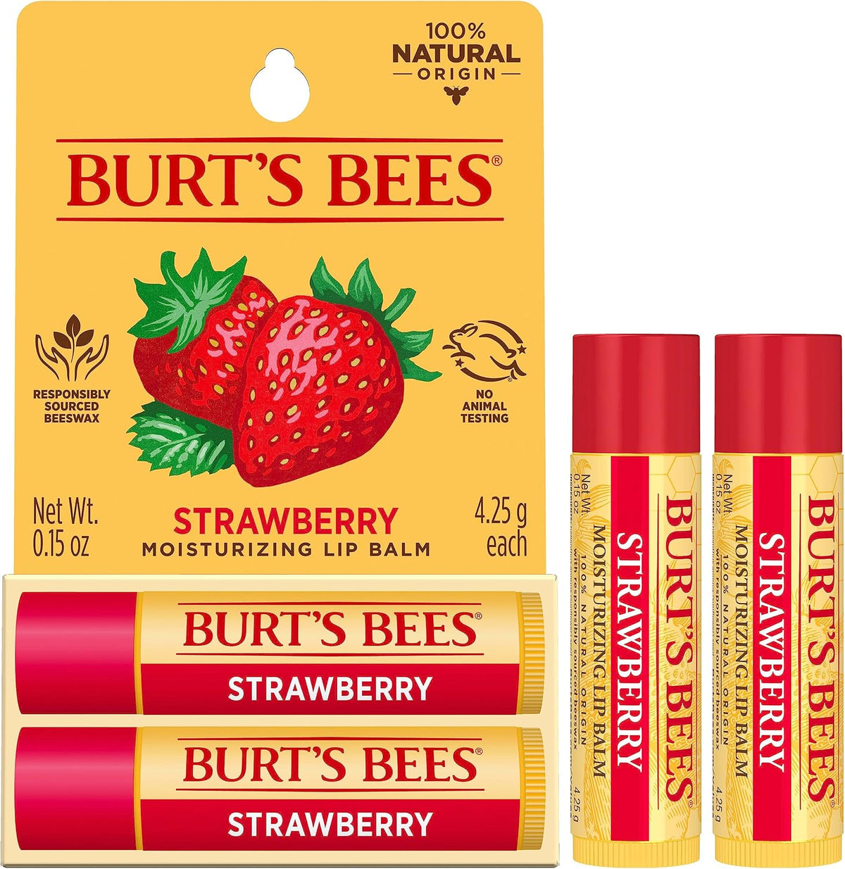 Burt's Bees Lip Balm - Strawberry, Lip Moisturizer With Responsibly Sourced Beeswax, Tint-Free, Natural Origin Conditioning Treatment, 2 Tubes, 0.15 oz. - Image 9