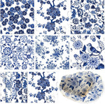 Epakh 36 pack blue and white floral decoupage napkins front view