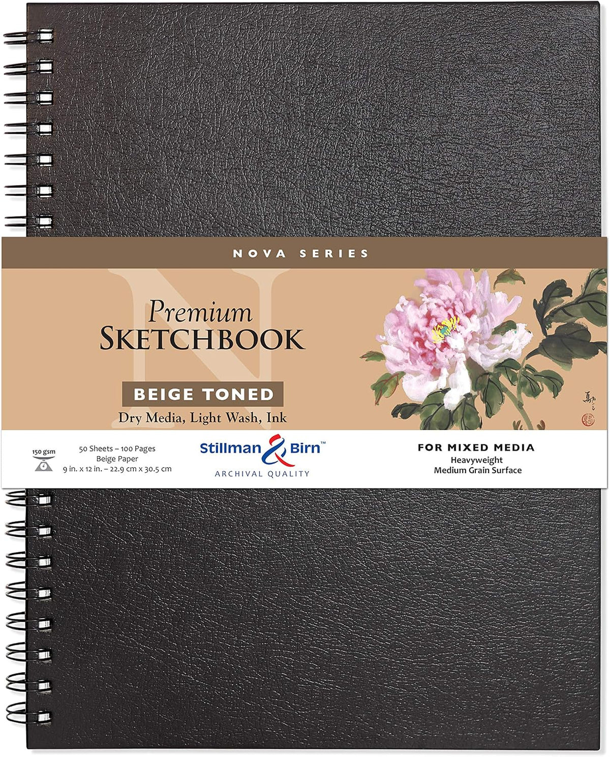 Stillman And Birn Nova Series beige wirebound sketchbook front view showcasing textured cover