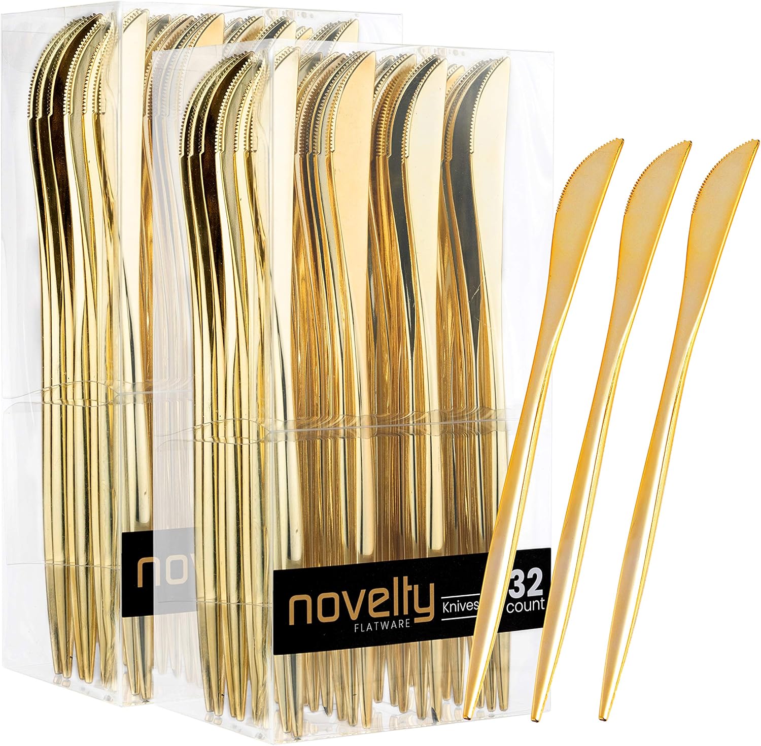 Plasticpro Novelty Modern Disposable Gold Knives front view for wedding catering.