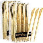 Plasticpro Novelty Modern Disposable Gold Knives front view for wedding catering.