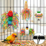 Colorful crinkly paper parrot foraging accessory with metal hook