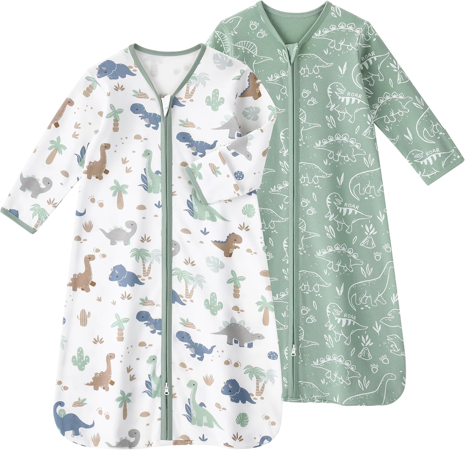 Fiemol baby sleep sack green dinosaur print front view
