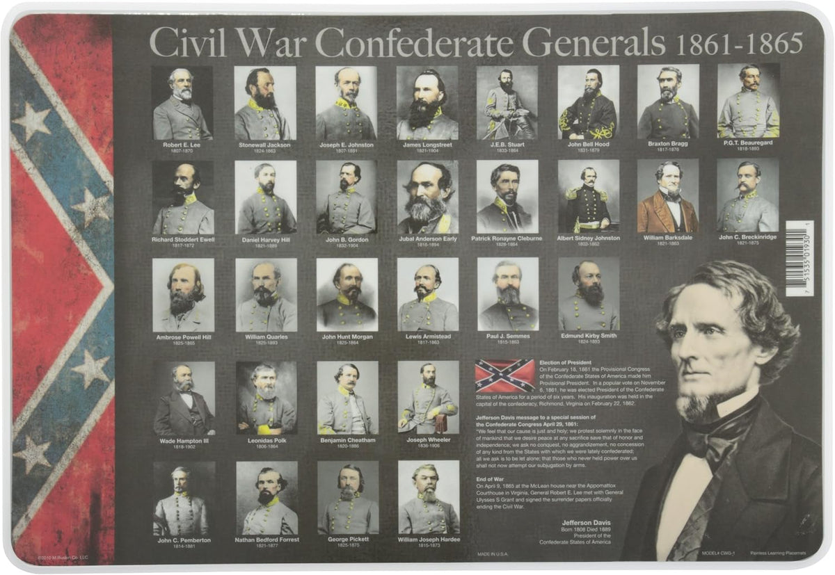 Painless Learning Civil War Generals Placemat Union leaders detail