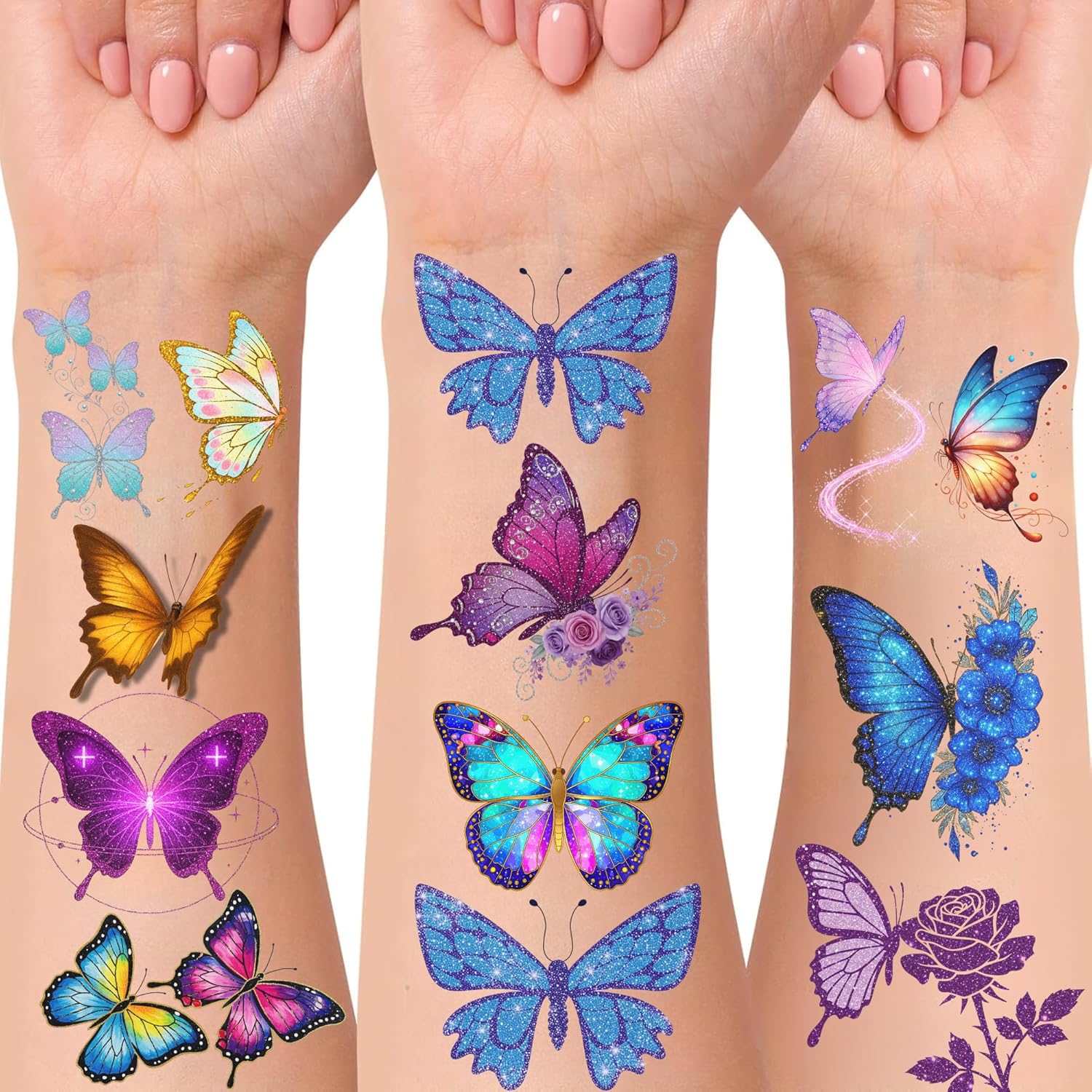 Backtopeia glitter butterfly temporary tattoos front view pack of sixty pieces