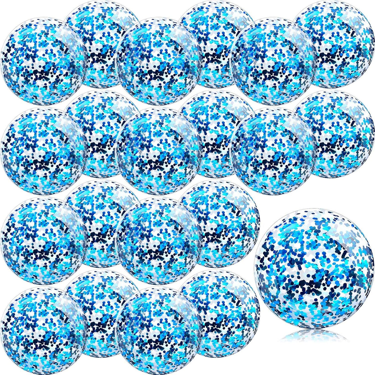 Zhanmai mini glitter beach balls front view showcasing clear blue design for pool party decorations