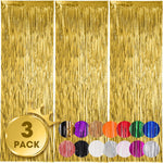 Voircoloria gold foil fringe backdrop curtains front view for party decoration.