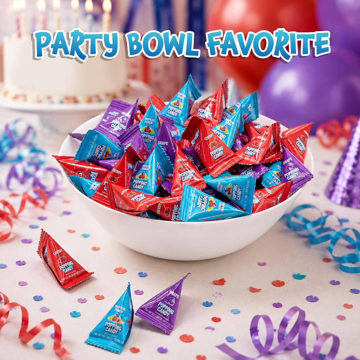 Close up of popping candy texture in colorful packaging