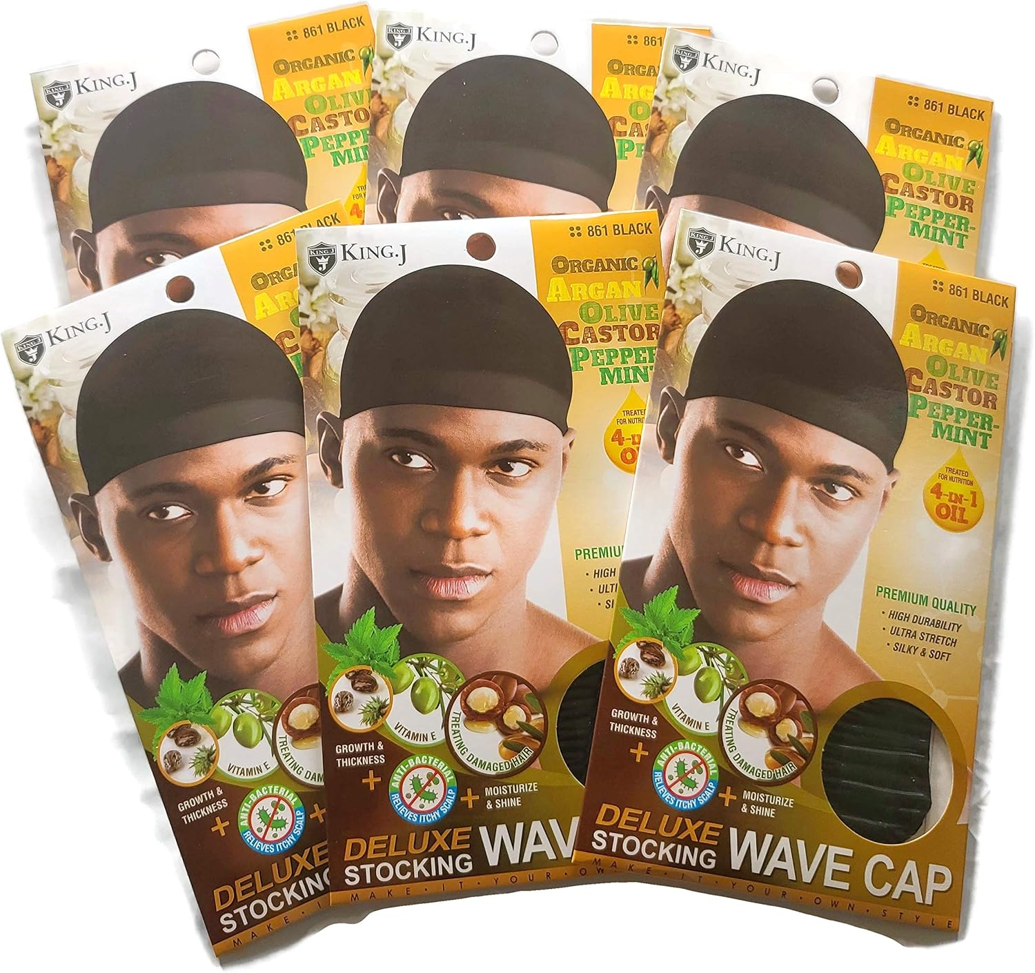 King.J Healthy Treated Wave Deluxe Stocking Wave Cap Black front view