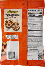 Close up of Reese's Dipped Pretzels showing peanut butter and chocolate drizzle