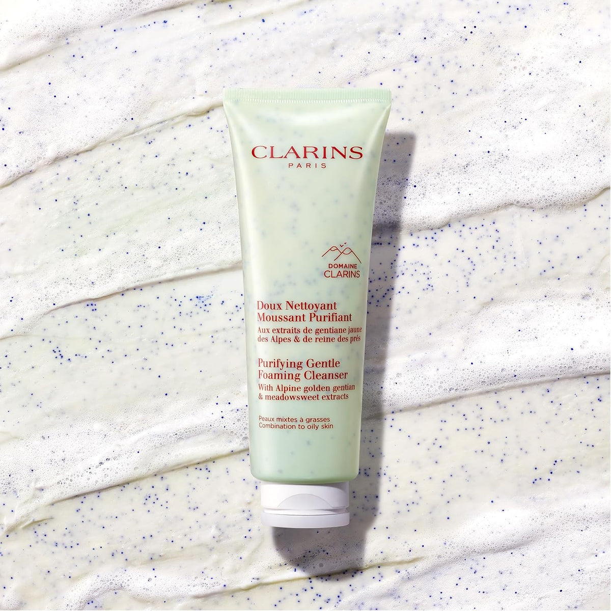 Clarins facial cleanser lifestyle application shot