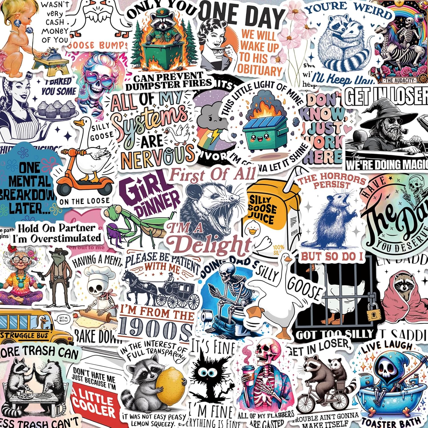 LakoArt 200 PCS funny holographic stickers for adults front view