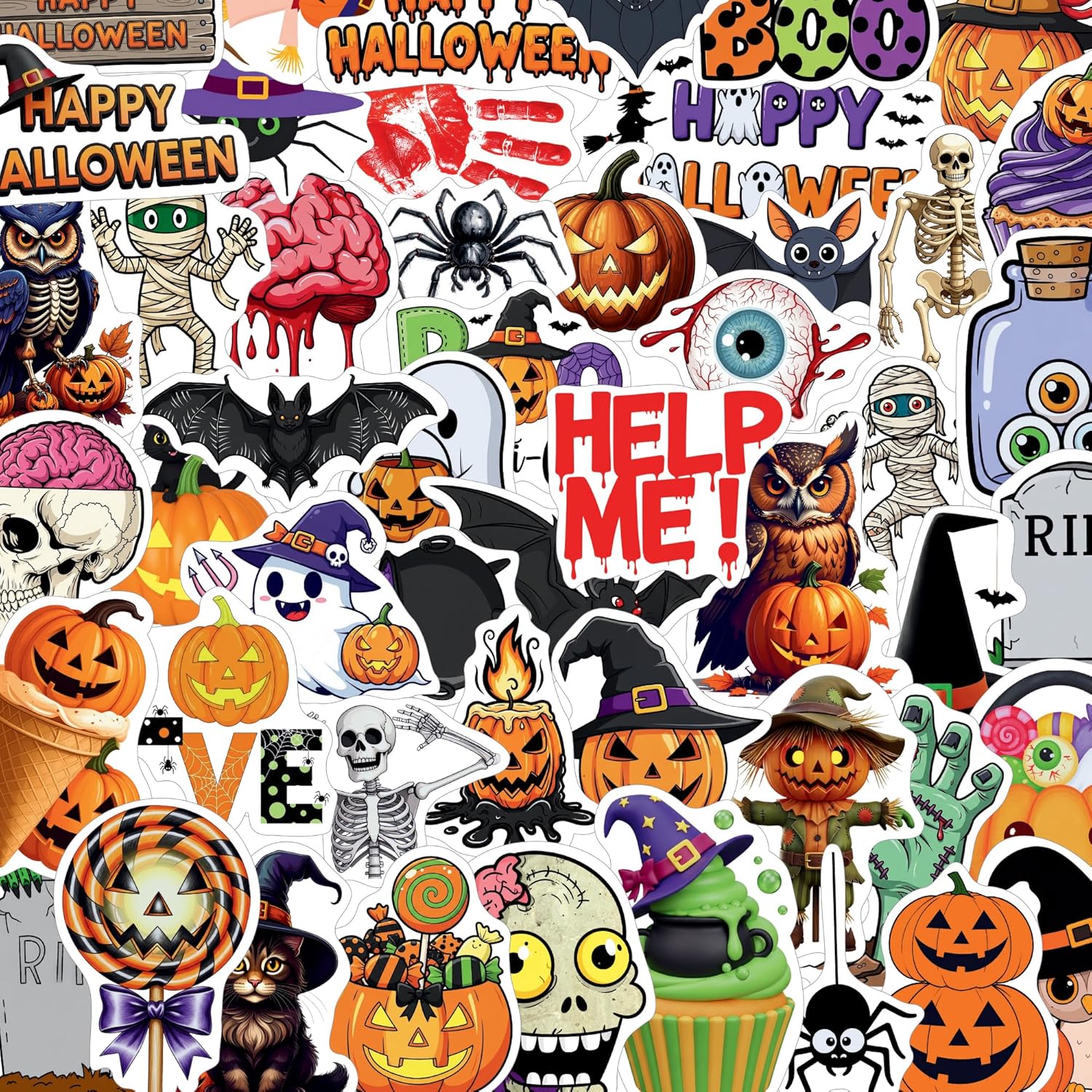 Backtopeia Halloween Stickers 50 piece front view of pumpkin and ghost vinyl decals