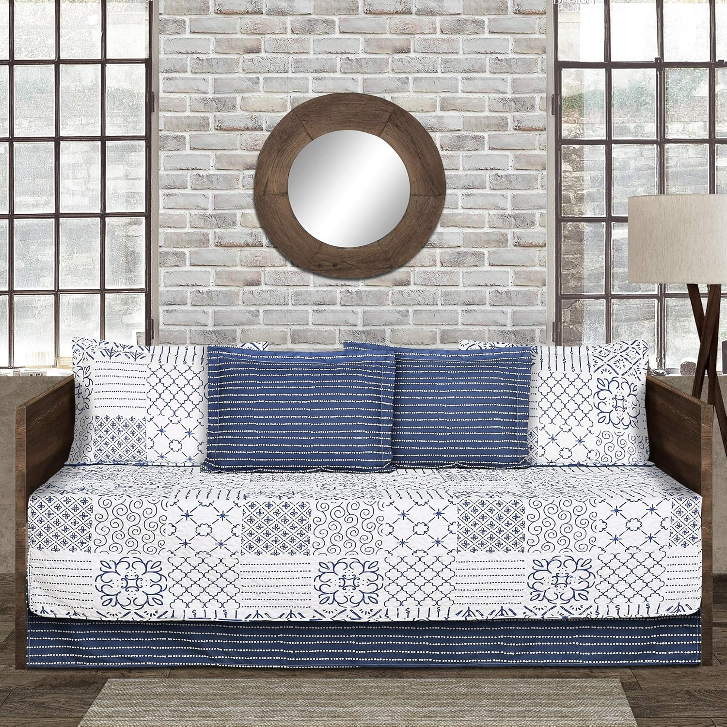 Lush Decor Monique 6-piece blue patchwork daybed cover set front view