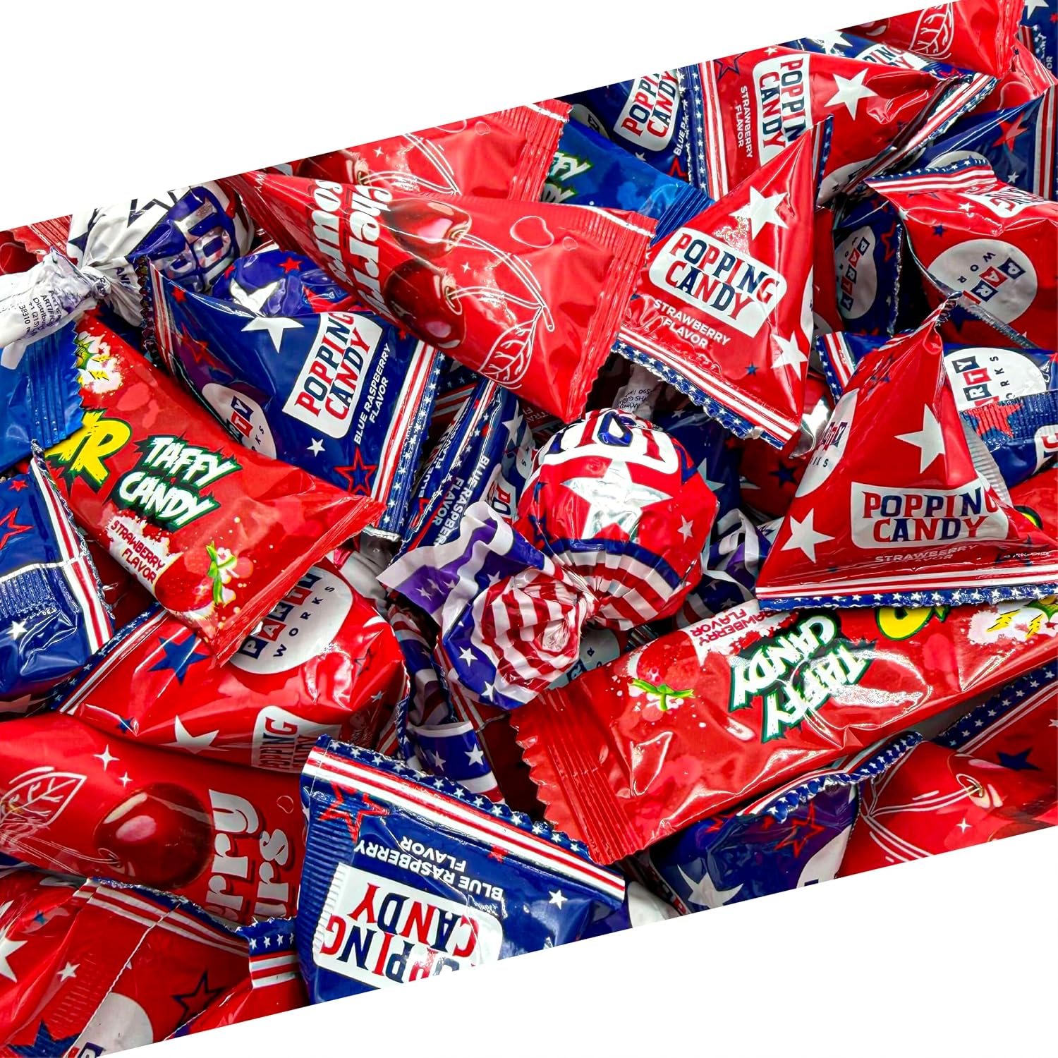 LAETAFOOD Patriotic Candy Mix front view of the two pound bulk bag filled with assorted candies.