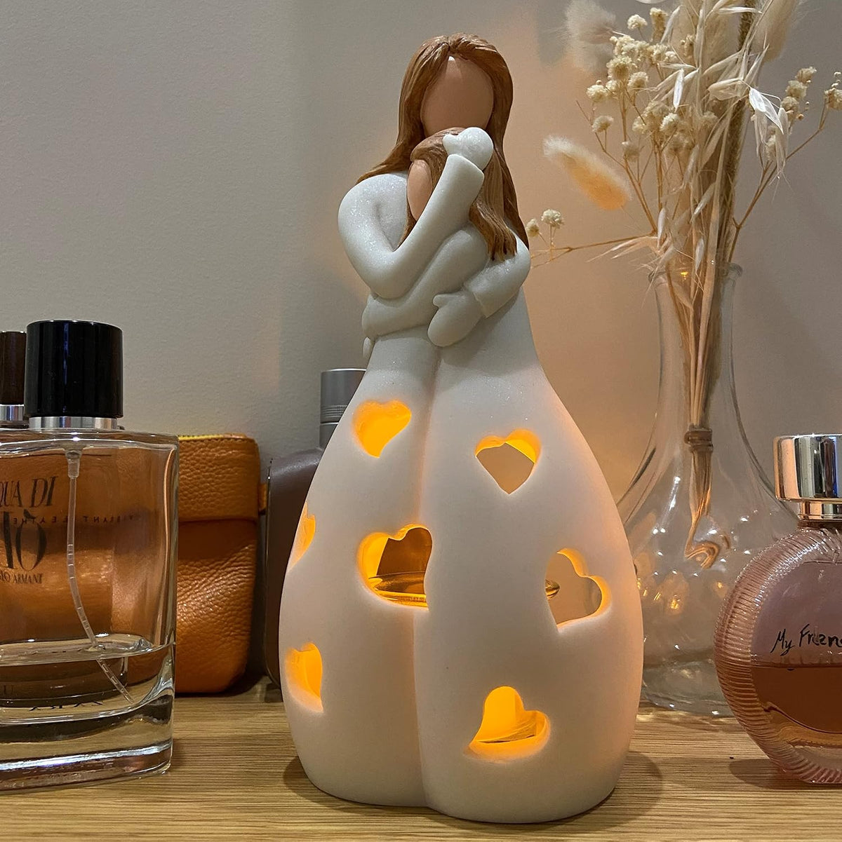 Statue displayed on a living room shelf setting