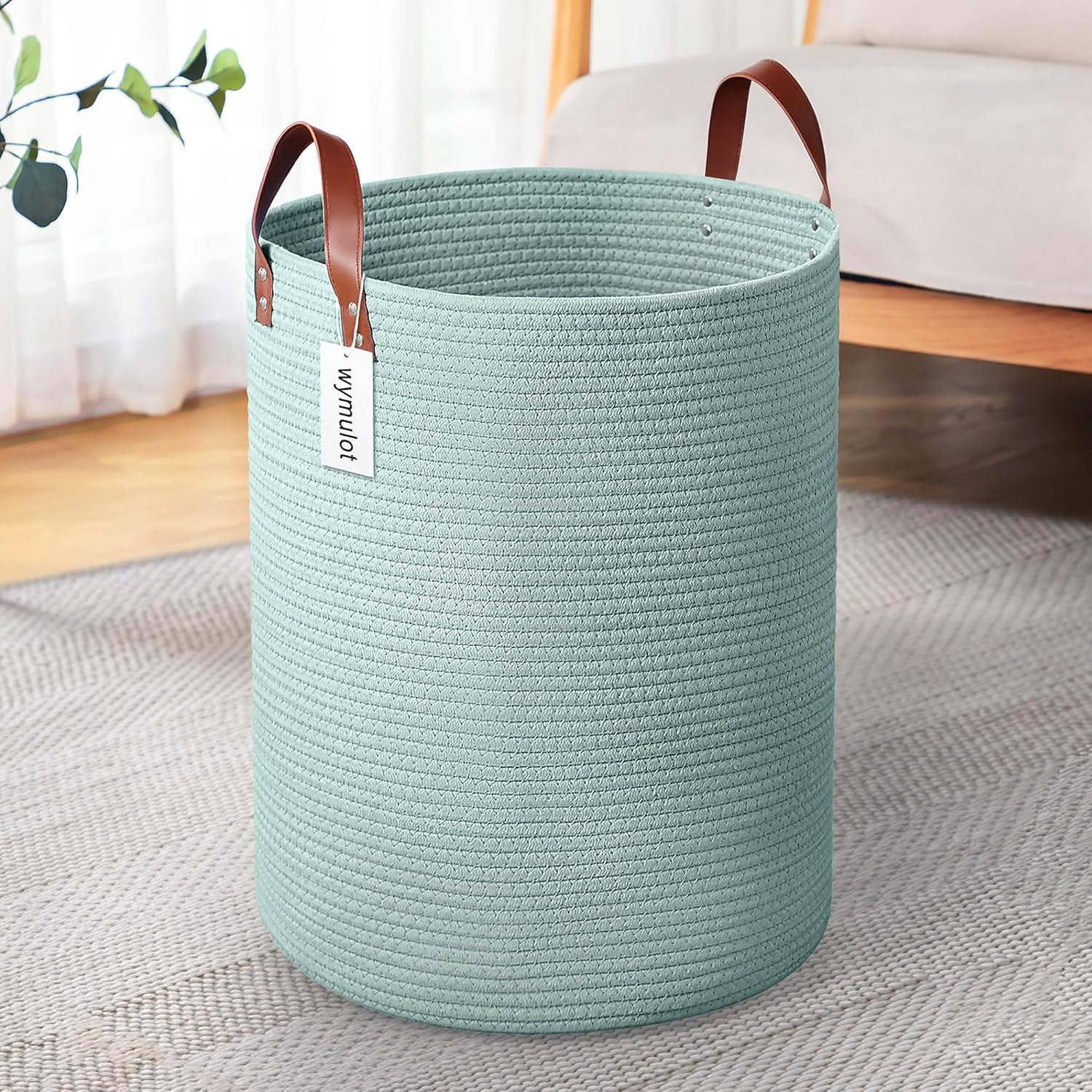 Wymulot 80L large green woven rope basket front view