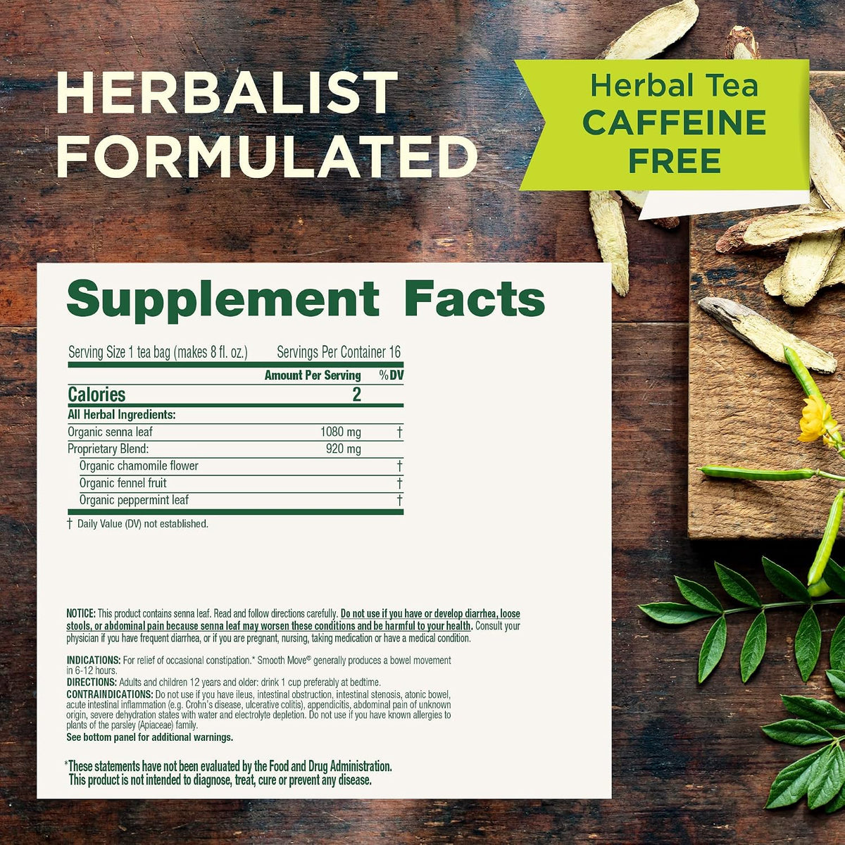 Traditional Medicinals Organic Smooth Move Chamomile Tea side panel ingredients