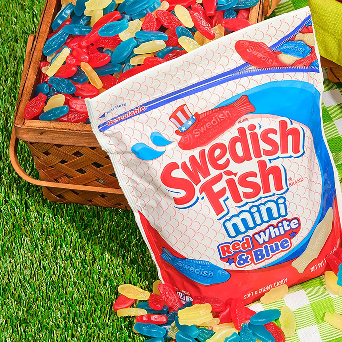 Assorted Redberry lemon and blue raspberry flavored Swedish Fish Mini gummies