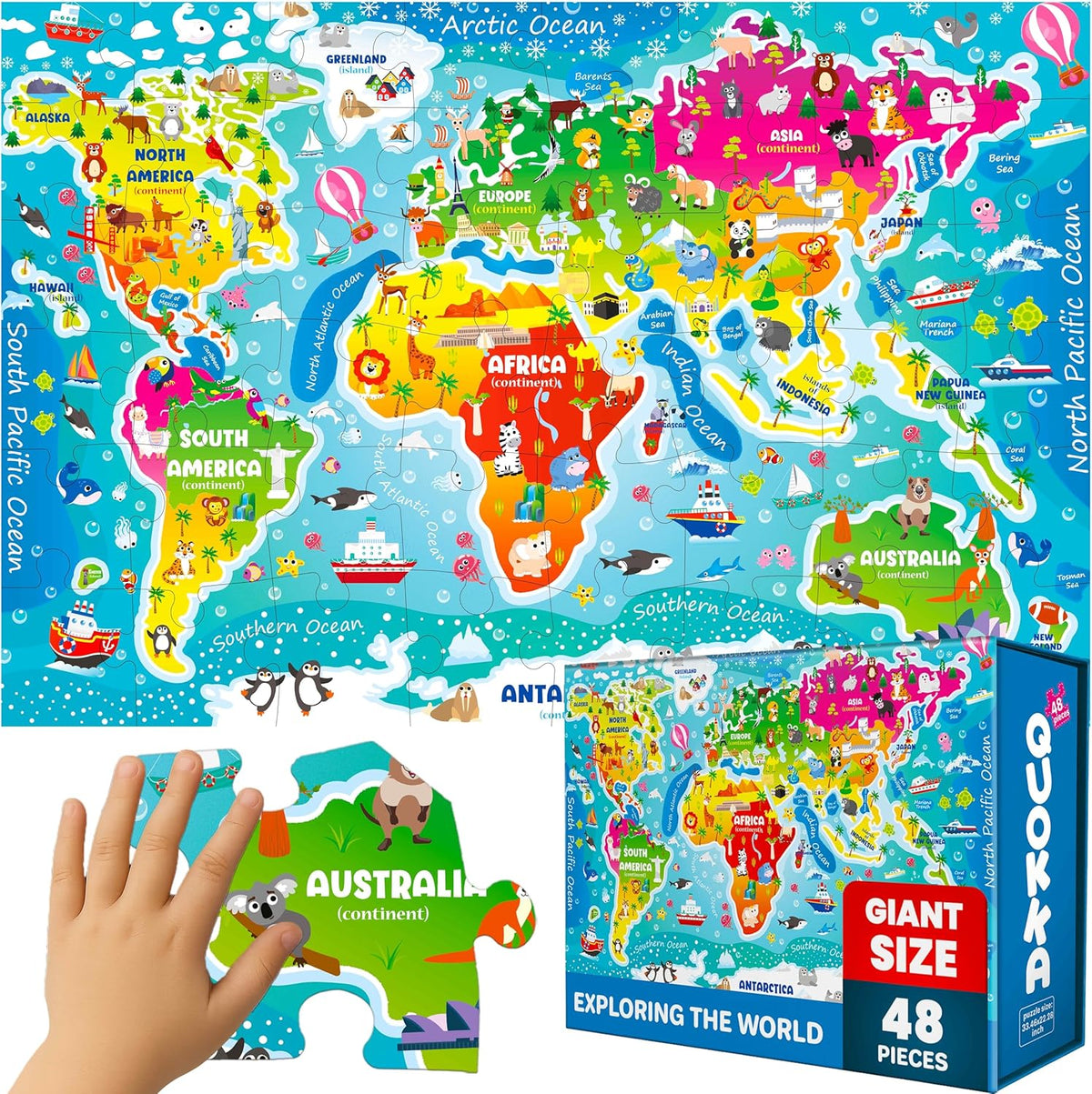 QUOKKA giant floor puzzle world map design premium front view box