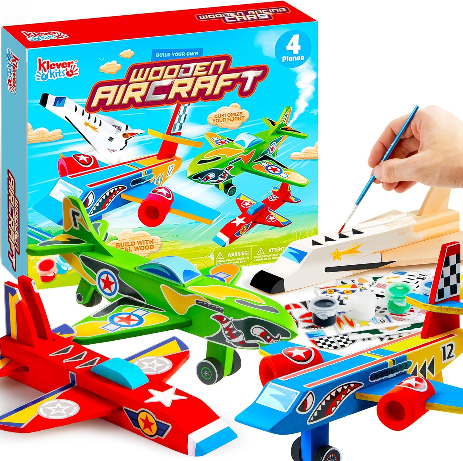 Klever Kits 4 DIY Wooden Aircrafts kit with paints and brushes