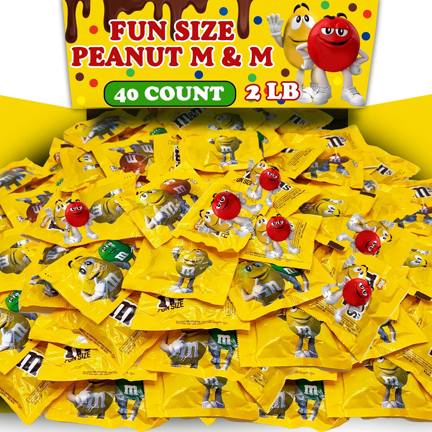 The Nile Sweets M&M's Peanut Milk Chocolate Candies bulk two pound bag front view showing candy graphics.