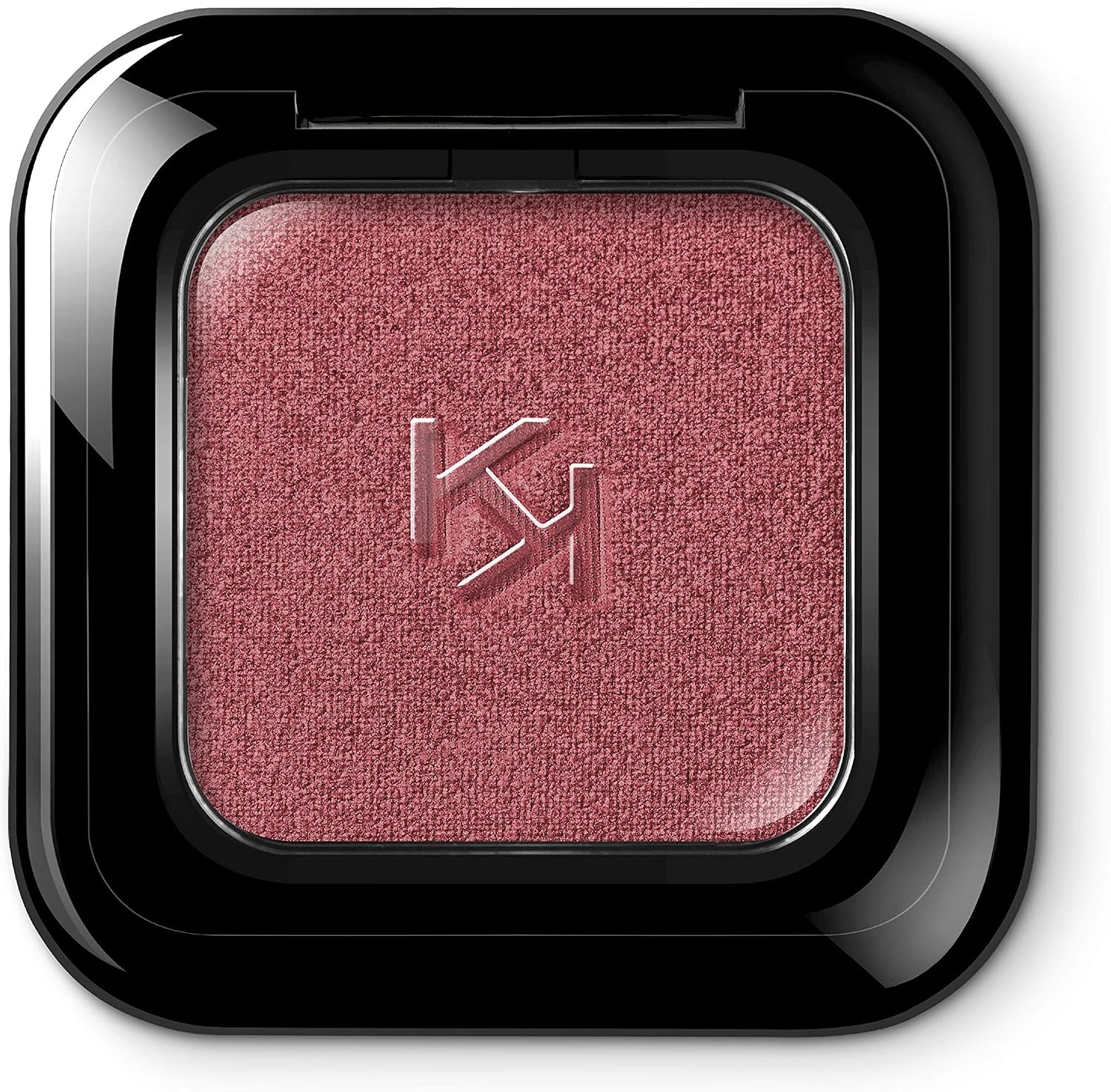 KIKO Milano High Pigment Eyeshadow front view of black compact case showing metallic burgundy powder color