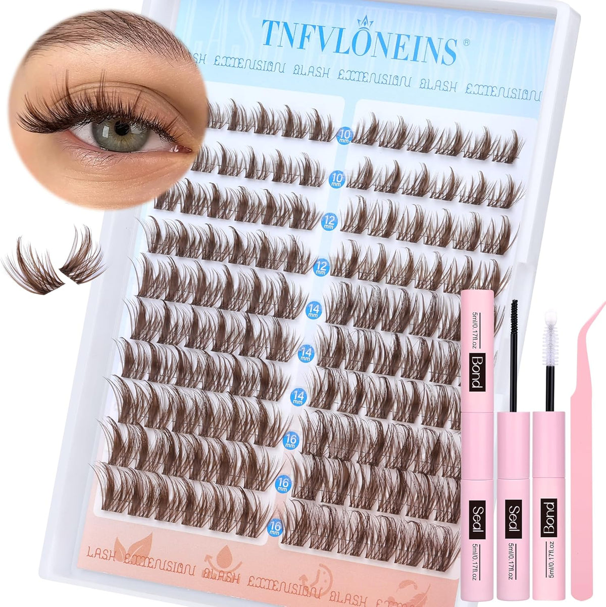 Natural Lash Extension Kit Wispy Lash Clusters Kit 168Pcs Eyelash Extension Kit 9-12MM Eyelash Clusters Lashes Individual Kit with Remover for Lash Extension, Bond and Seal and Tweezers by TNFVLONEINS - Image 9
