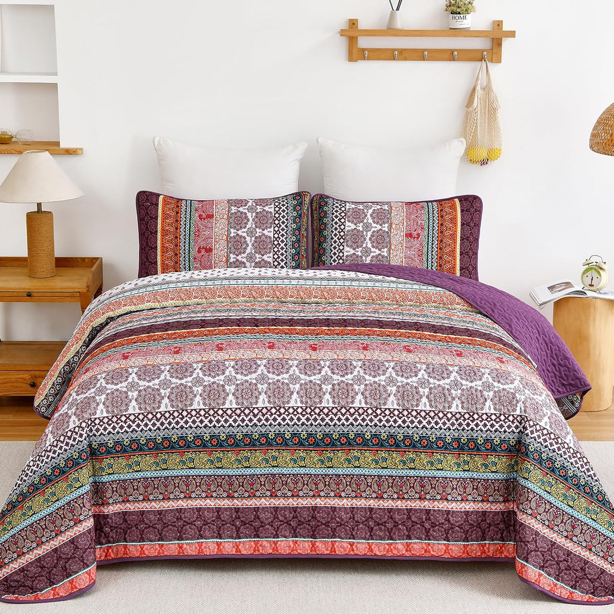 WONGS BEDDING Boho Quilt Set King Size, Brown Bohemian 3 Pieces Quilt Sets, Lightweight Summer Bedspread Coverlet Bedding Set for All Season (104""x90""), YS01AC080714K3U-A - Image 13