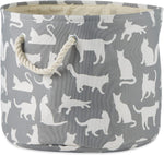 Bone Dry gray cats meow print storage basket side angle