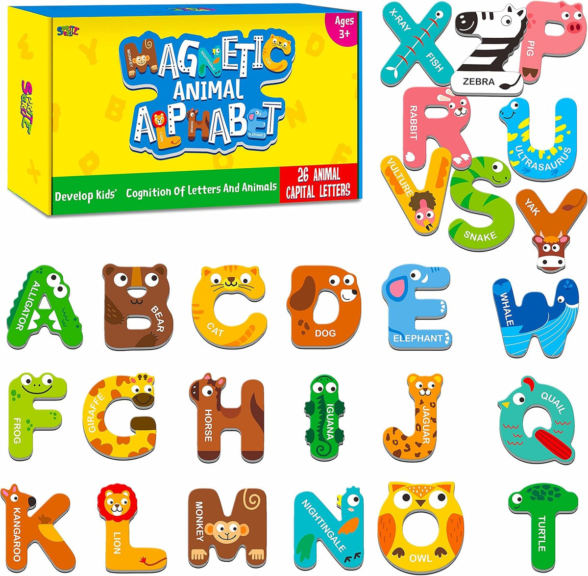 SpriteGru large magnetic animal alphabet letters front view for kids learning