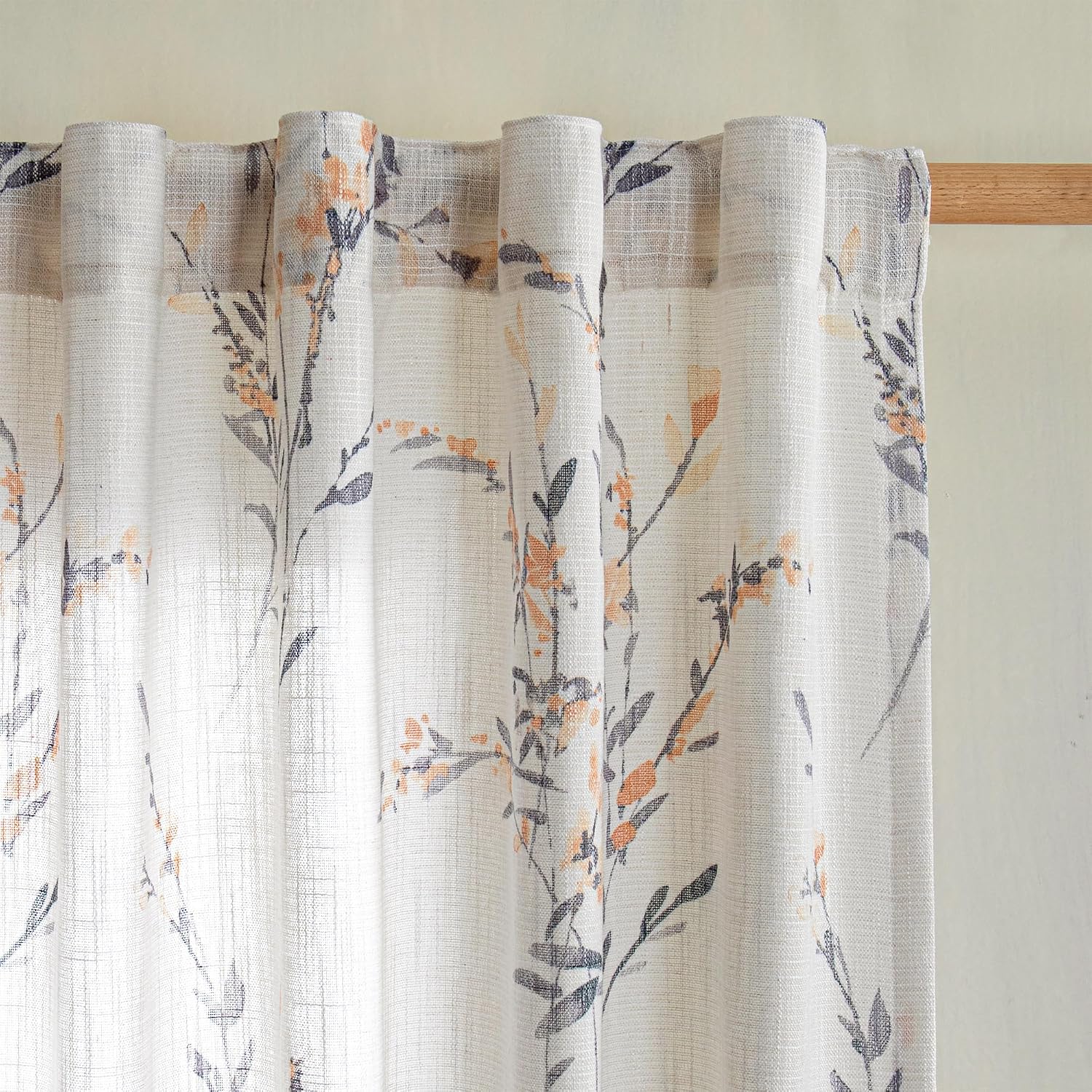 MYSKY HOME sheer curtains front view with yellow floral design