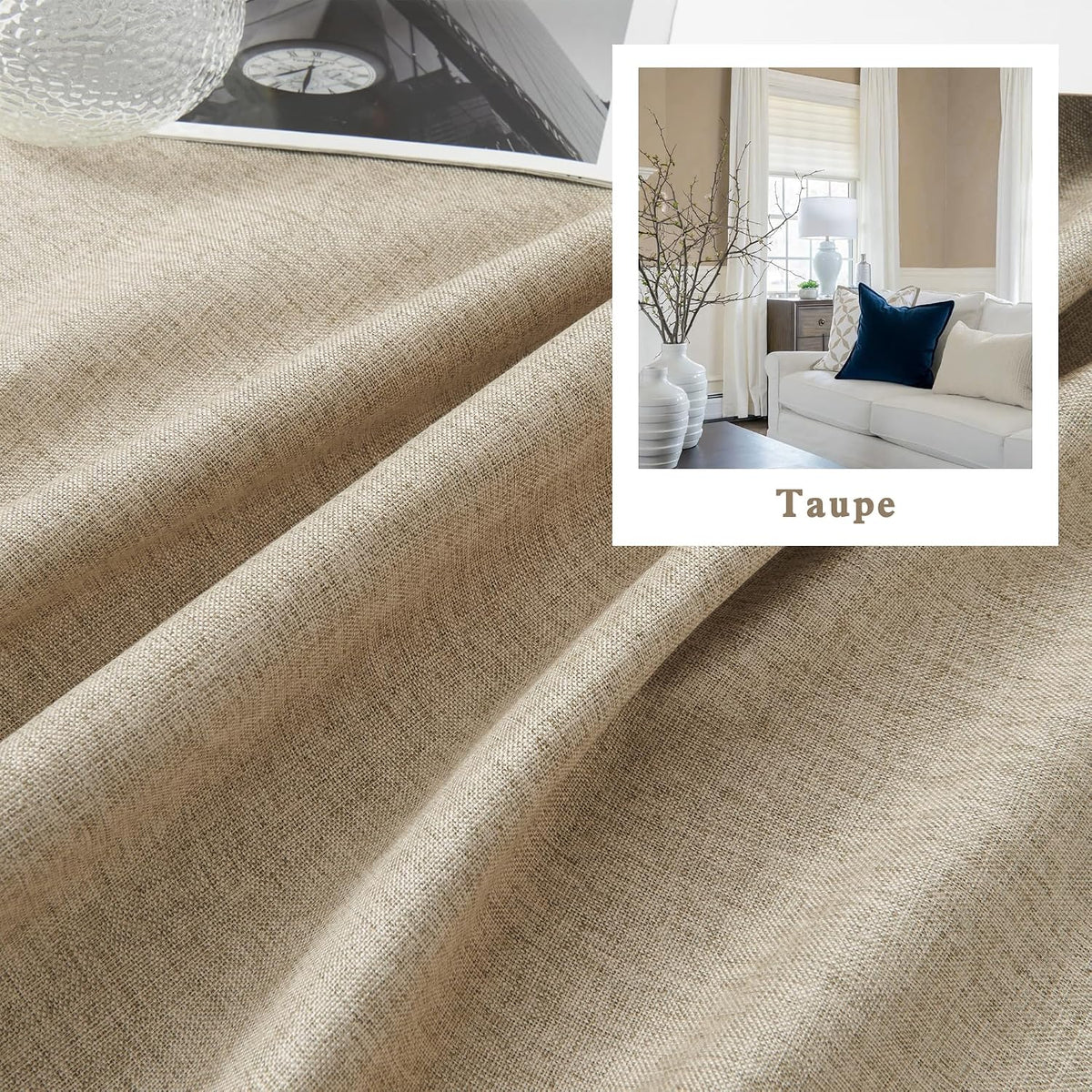 DUALIFE taupe linen curtains texture closeup