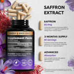 NutraHarmony Saffron 90-day supply bottle positioned for energy and eye health support.
