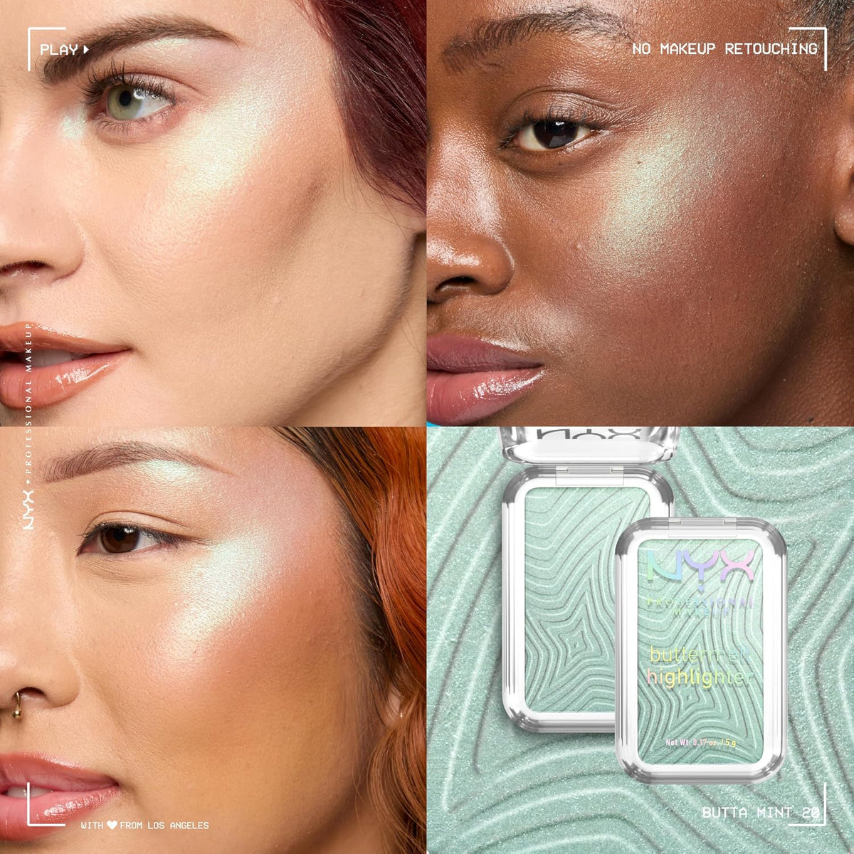 NYX PROFESSIONAL MAKEUP Buttermelt Highlighter, Powder Highlighter Makeup, With Up to 12H Wear and High Impact Glow - 20 Butta Mint (Minty Green) | Fondant Texture, Cream Powder, Lasts 12 Hours Without Transfer, Holographic 3D Shine, Vegan Formula - Image 4