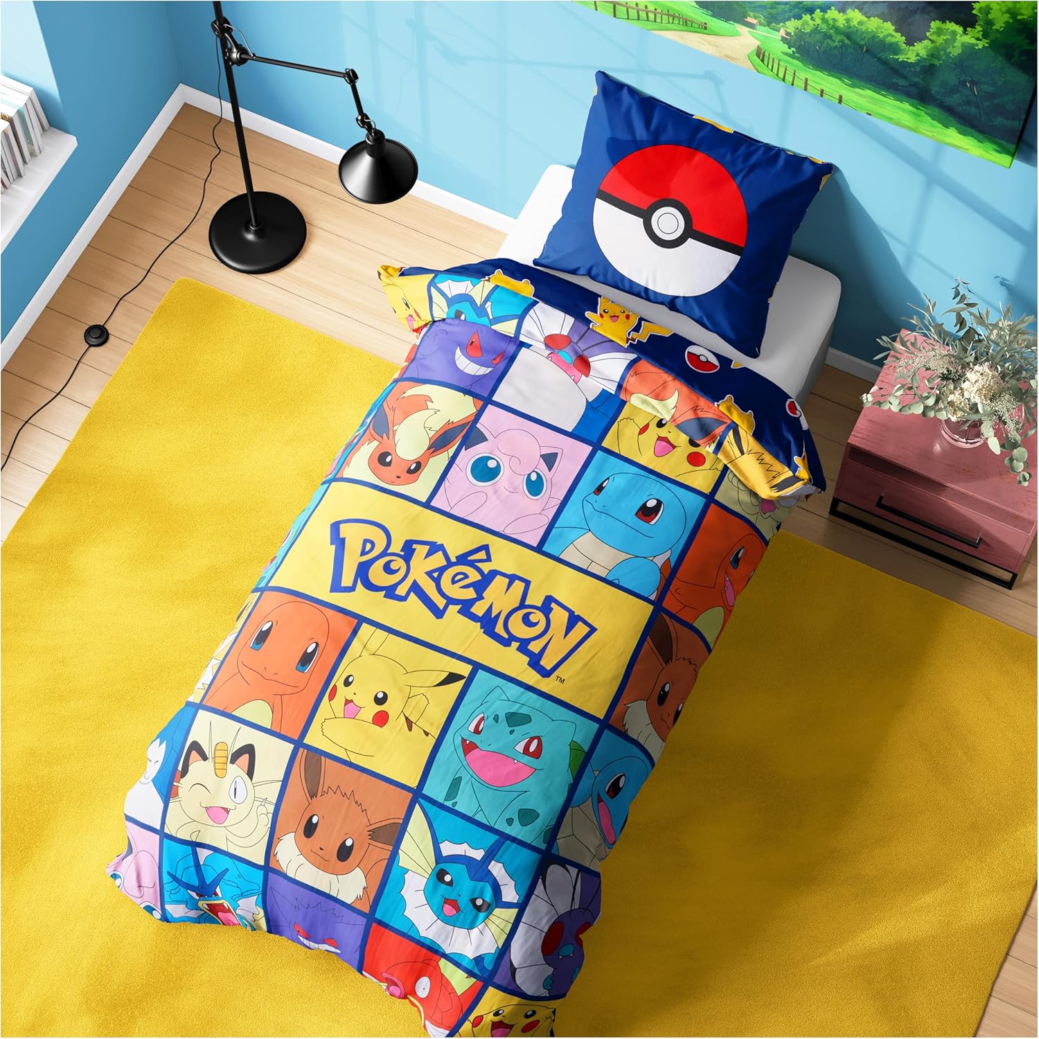 Get Trend Pokemon Single Duvet Cover Set front view featuring Pikachu and friends graphics on kids bedding