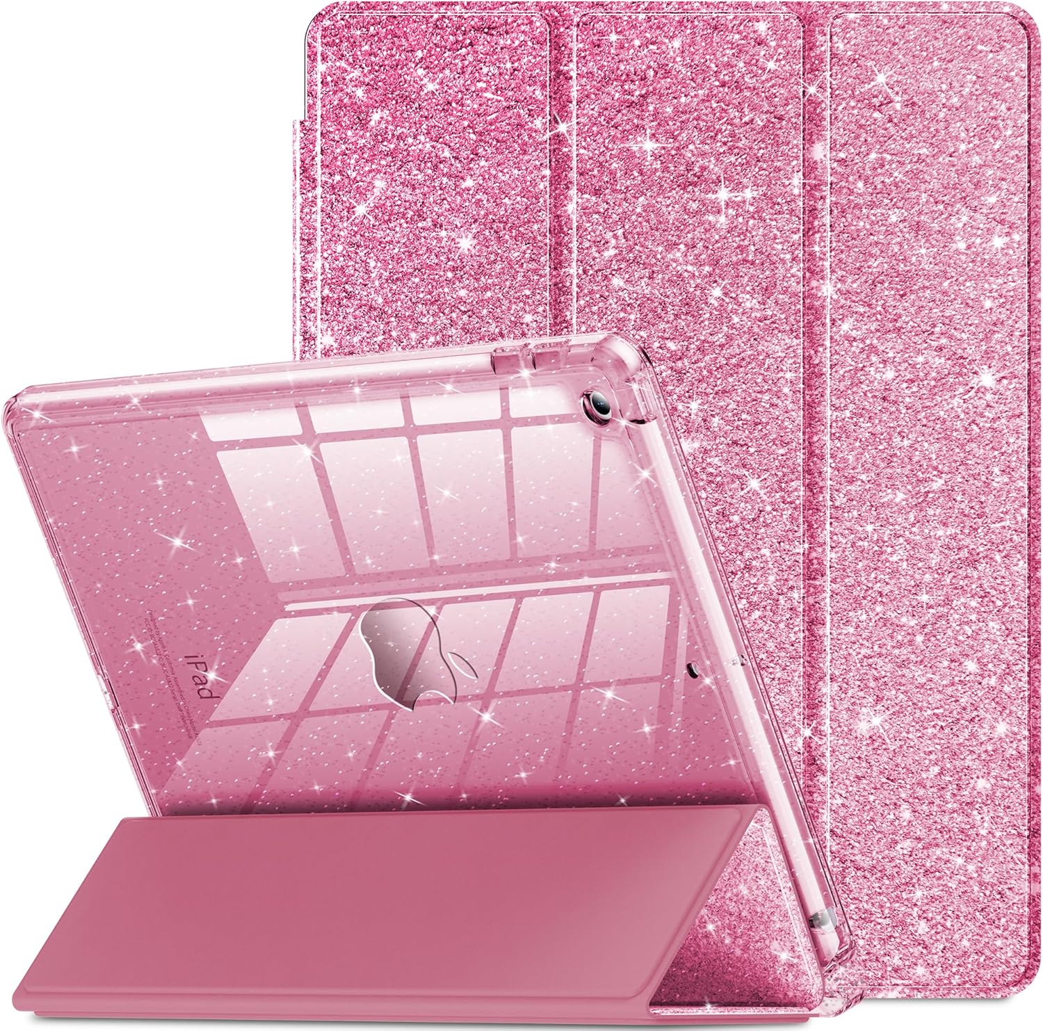 INFILAND iPad 9th generation glitter case pink front view showing sparkle cover
