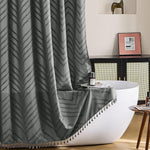 Siiluminisoy extra long grey boho shower curtain front view