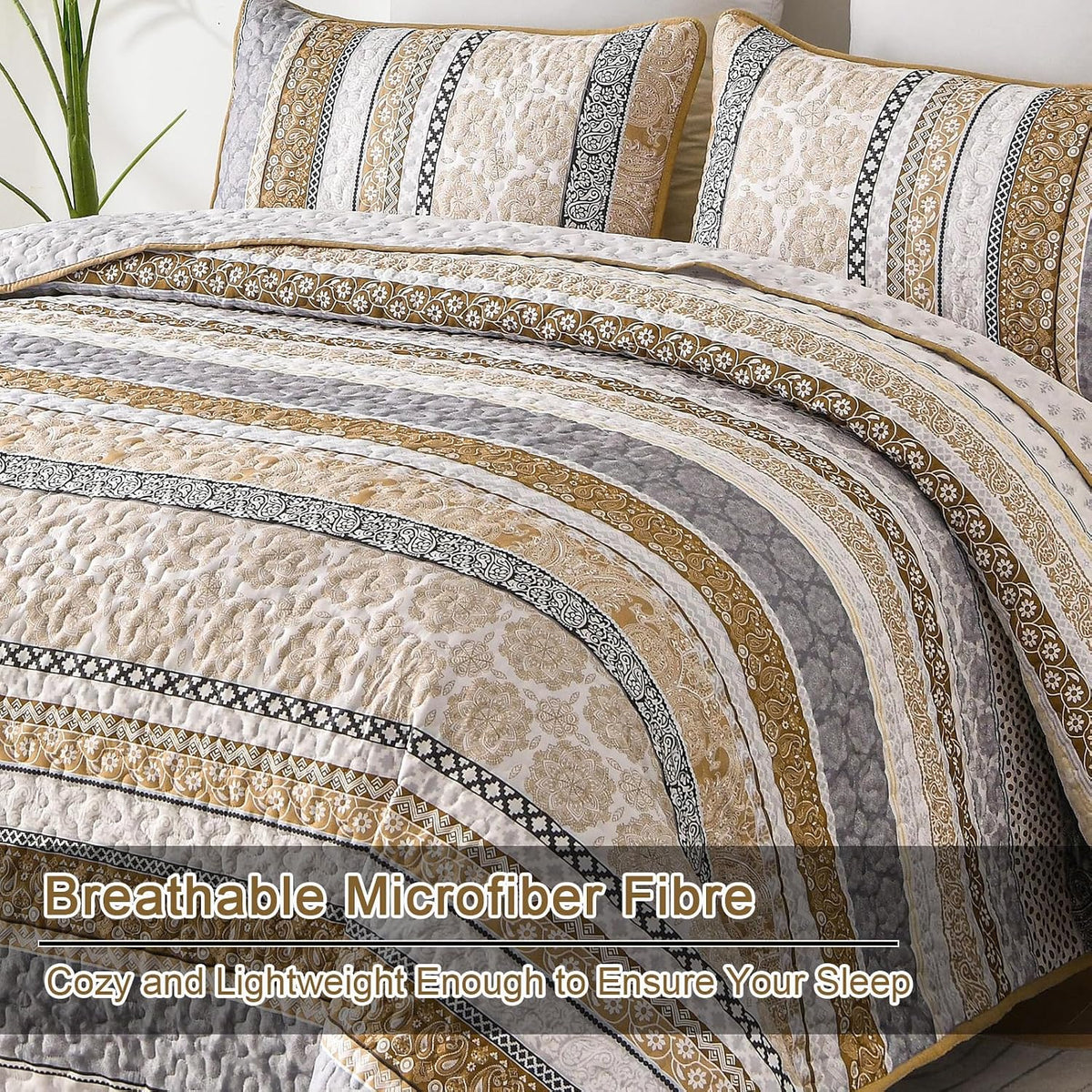 Wongs Bedding striped patchwork quilt texture detail
