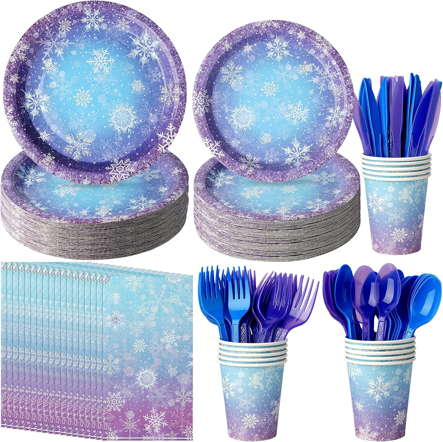 Zachely winter snowflake disposable tableware set front view