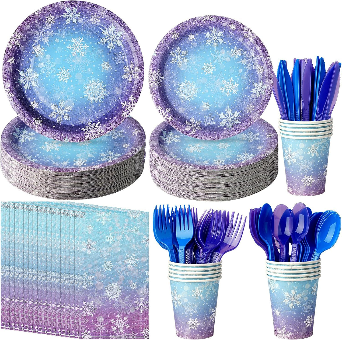 Zachely winter snowflake disposable tableware set front view