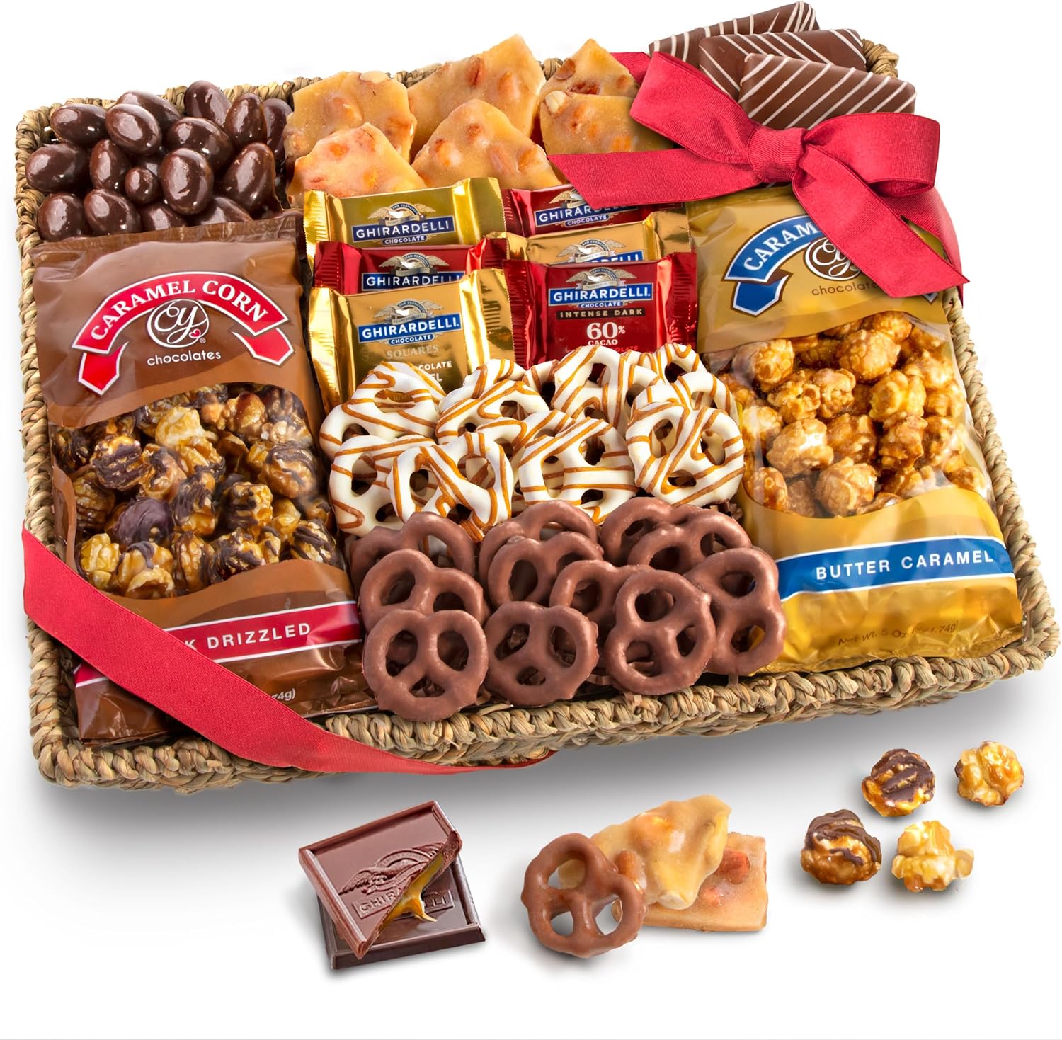 A Gift Inside chocolate caramel and crunch gift basket front view